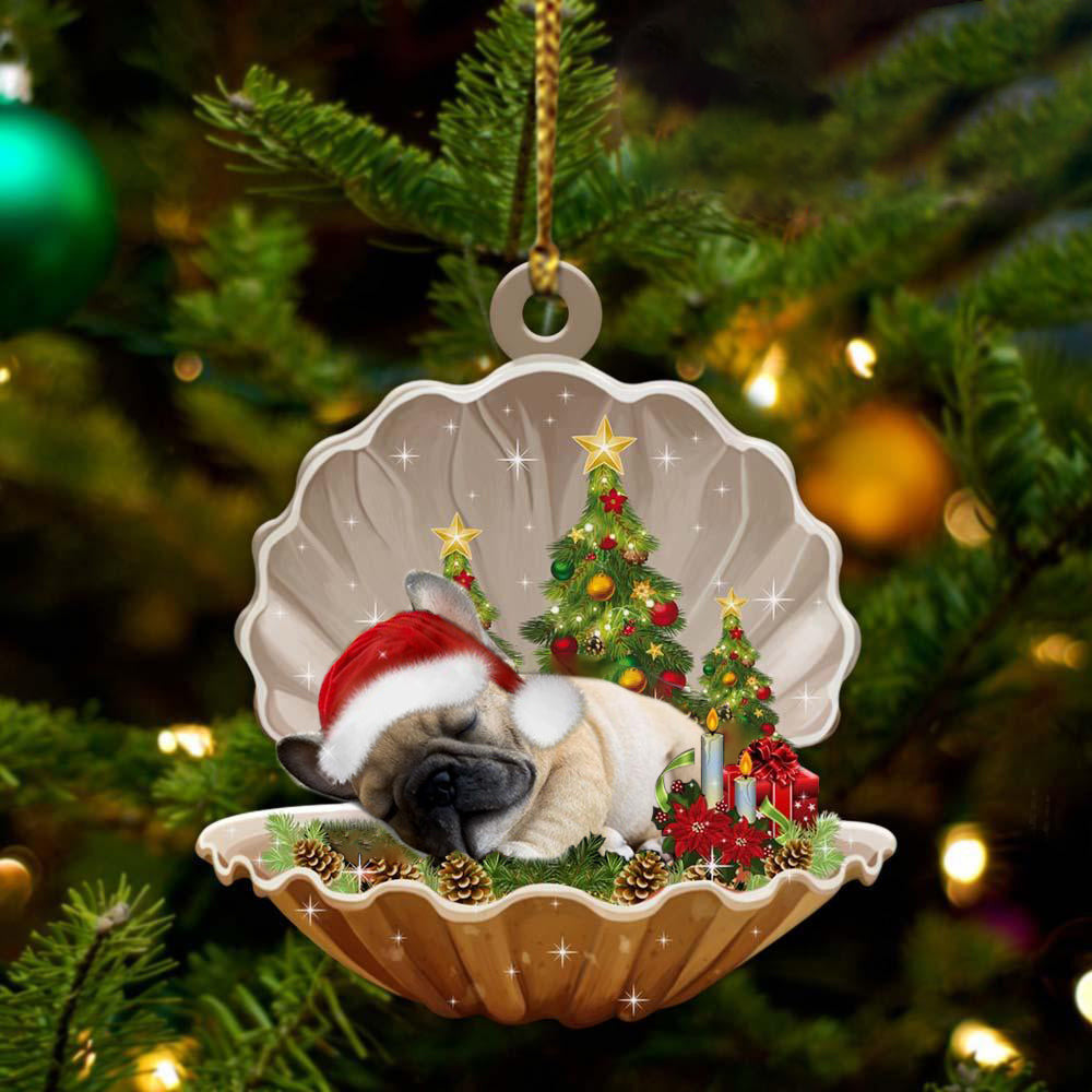 Cute French Bulldog Sleeping in Pearl Dog Christmas Ornament Flat Acrylic,Christmas Gift,Christmas Decoration