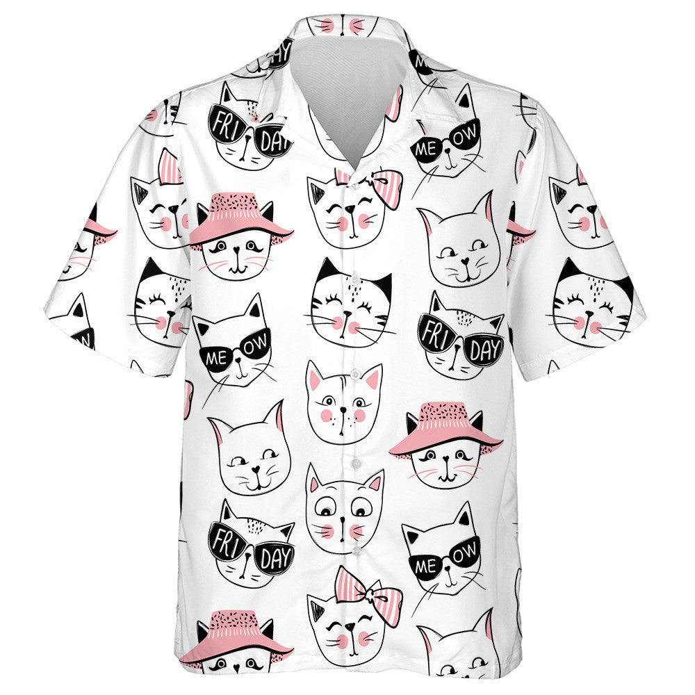 Fashion Cat Kitten Illustration In Sketch Style Hawaiian Shirt, Hawaiian Shirt Gift, Christmas Gift