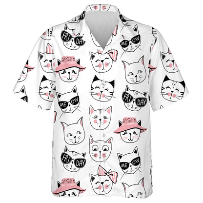 Fashion Cat Kitten Illustration In Sketch Style Hawaiian Shirt, Hawaiian Shirt Gift, Christmas Gift