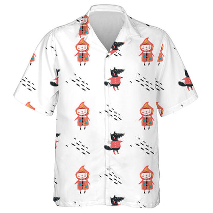 Red Hood And Wolf On White Background Hawaiian Shirt, Hawaiian Shirt Gift, Christmas Gift