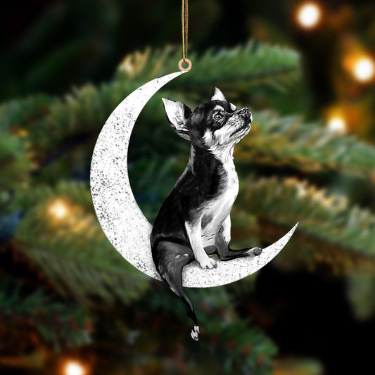 Chihuahua-Sit On The Moon-Two Sided Christmas Plastic Hanging Ornament, Christmas Gift, Christmas Decoration
