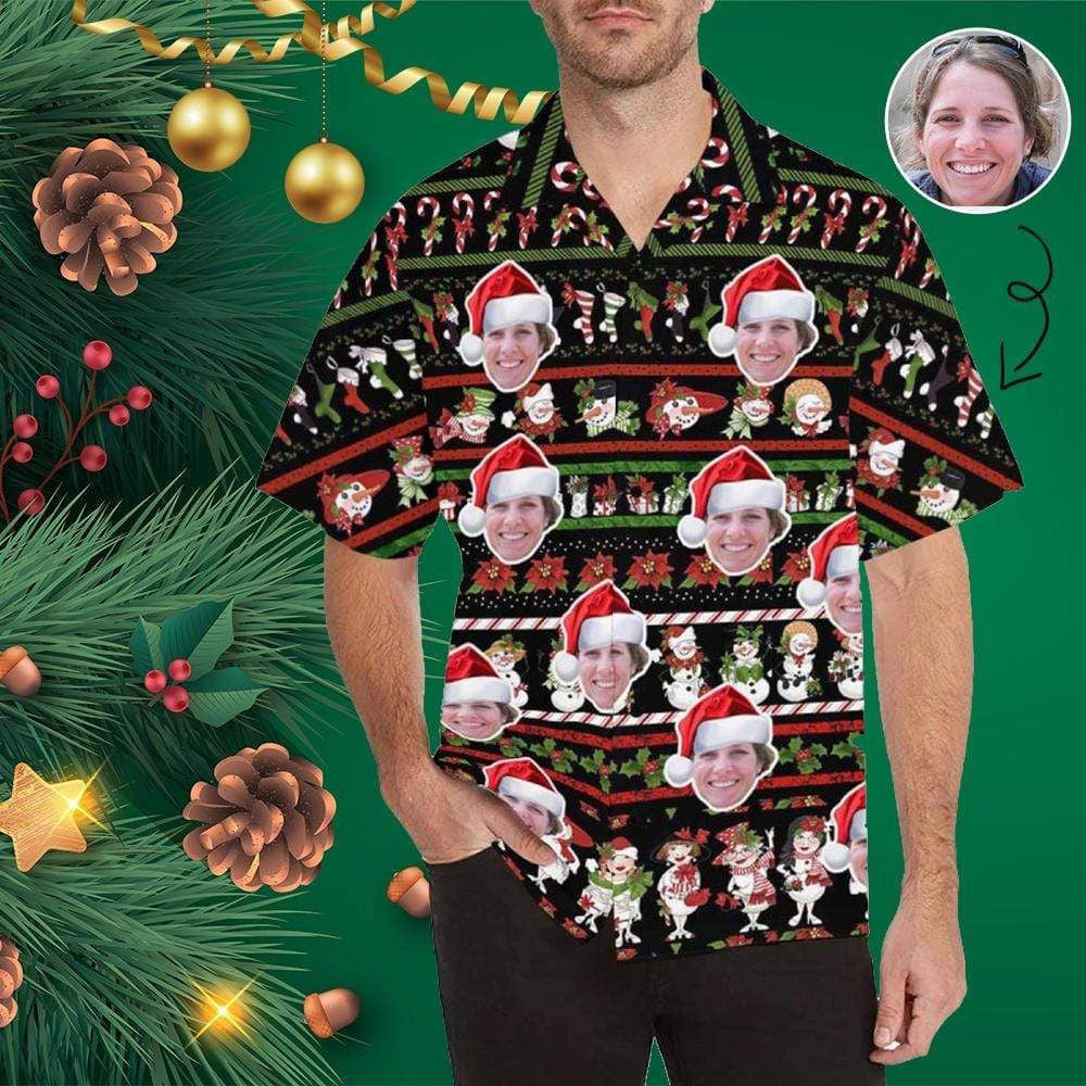 Cute Snowman Merry Xmas Custom Photo Hawaiian Shirt,Hawaiian Shirt Gift, Christmas Gift