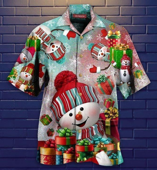 Cute Warm Snowman With Christmas Gifts Hawaiian Shirt,Hawaiian Shirt Gift, Christmas Gift