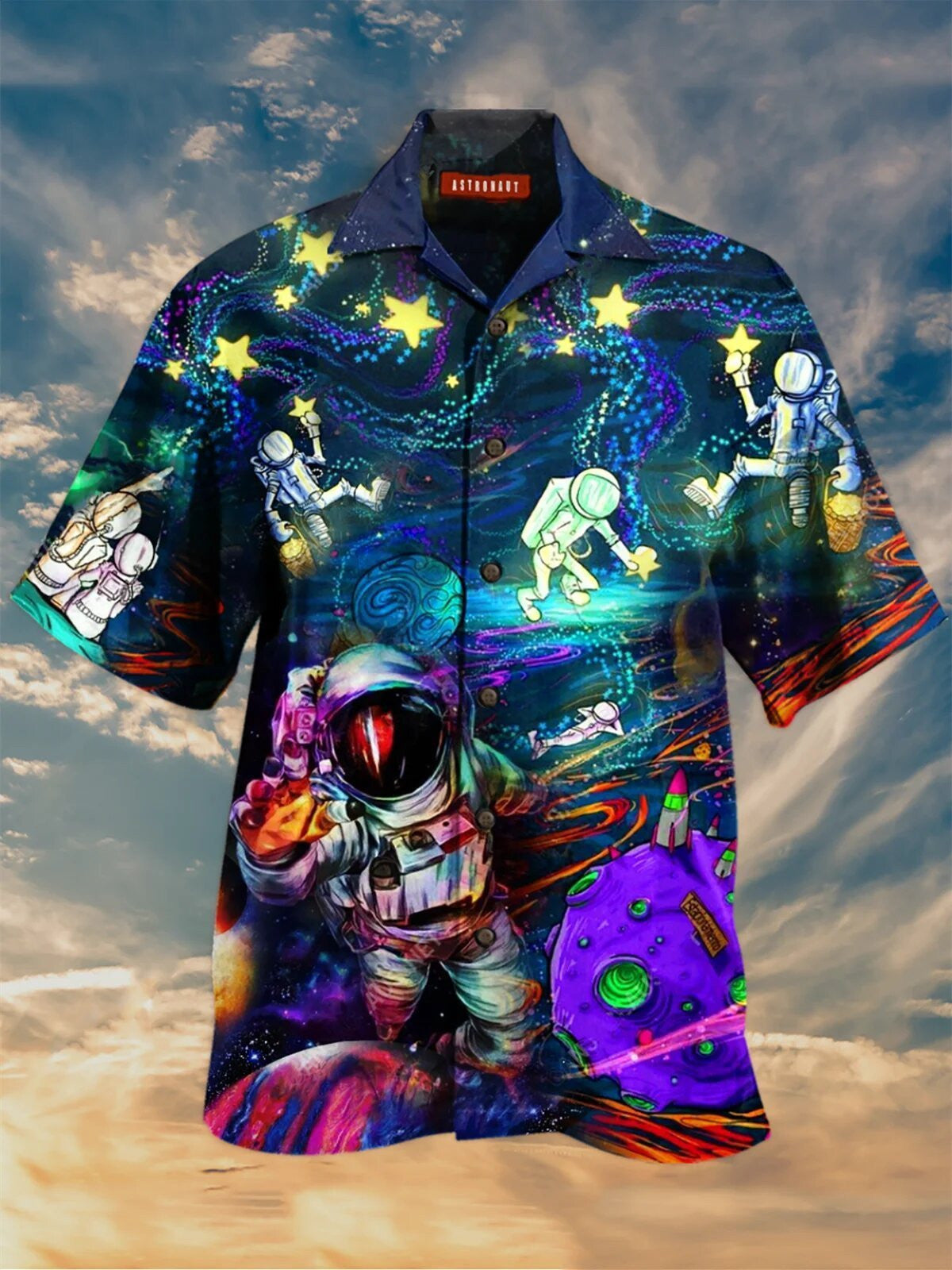 Cartoon Star And Astronaut Nice Ornamental Hawaiian Shirt, Hawaiian For Gift