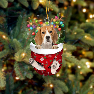 Beagle 2 In Snow Pocket Christmas Ornament Flat Acrylic Dog Ornament,Christmas Shape Ornament, Happy Christmas Ornament, Christmas Ornament Gift, Christmas Gift, Christmas Decoration