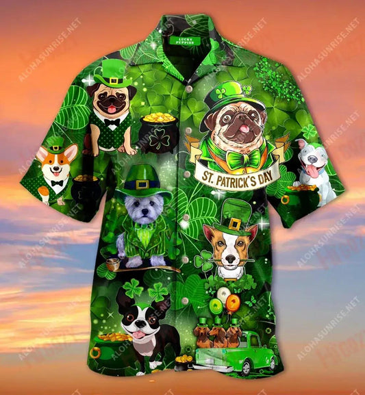 Coileáin Lucky Lá Fhéile Pádraig Unisex Léine Haváís Caitheamh aimsire Muinchille Gearr Léinte Seanré Haváíais Léinte Greannmhar Haváis, Bronntanas Léine Haváís, Bronntanas Nollag