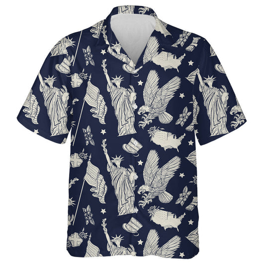 Sketchy United States The Statue Of Liberty Pattern Hawaiian Shirt, Hawaiian Shirt Gift, Christmas Gift