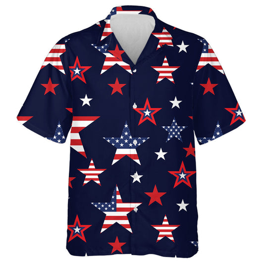 Pop Up Patriotic Stars Navy Background Pattern Hawaiian Shirt, Hawaiian Shirt Gift, Christmas Gift