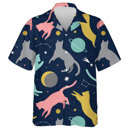 Cats Floating In Space Cosmic Background Hawaiian Shirt, Hawaiian For Gift