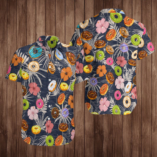Donuts Hawaiian Aloha Shirt Unisex Full Size Adult Colorful Hawaiian Shorts Beach Short Sleeve_Hawaiian Shirt Gift, Christmas Gift