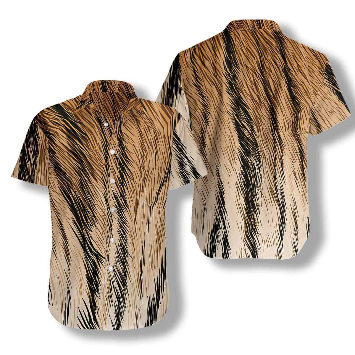 Black Tiger Fur Strip Pattern Hawaiian Shirt, Hawaiian For Gift