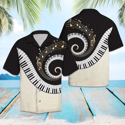 Piano Key And Music Notes Swirls Pattern Hawaiian Shirt, Hawaiian Shirt Gift, Christmas Gift