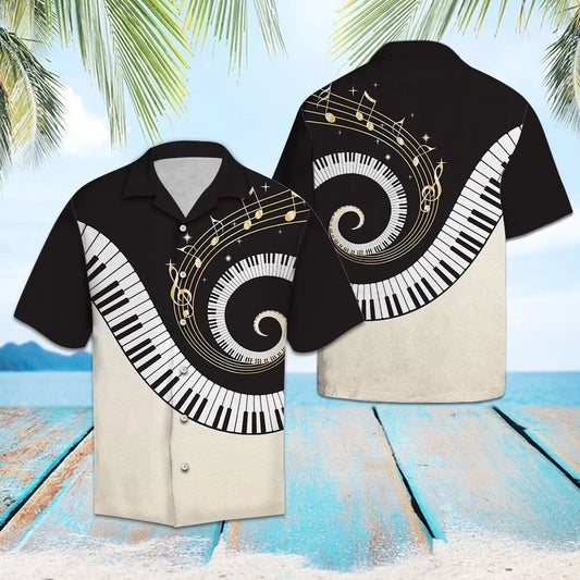 Piano Key And Music Notes Swirls Pattern Hawaiian Shirt, Hawaiian Shirt Gift, Christmas Gift