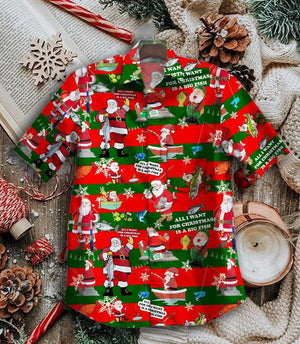 Christmas Time Santa Design Hawaiian Shirt Red And Green Stripes, Hawaiian Shirt, Christmas Gift