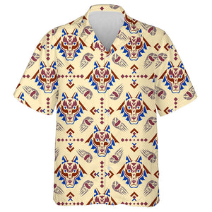 A Wolf Head In American Indian Folk Style Hawaiian Shirt, Hawaiian Shirt Gift, Christmas Gift