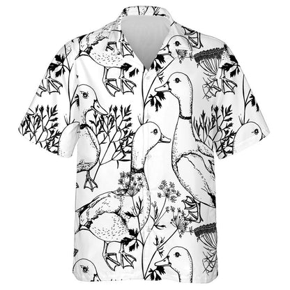 Hand Drawn Ducks And Herbs On White Hawaiian Shirt, Hawaiian Shirt Gift, Christmas Gift