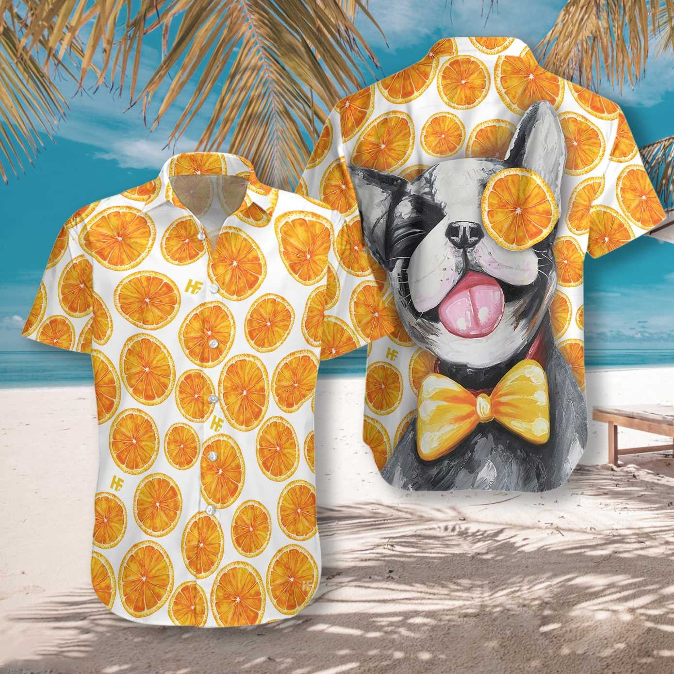 French Bulldog Lover And Orange Pattern Hawaiian Shirt,Hawaiian Shirt Gift, Christmas Gift