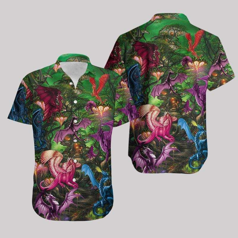 Magical Dragon In The Forest Design Hawaiian Shirt,Hawaiian Shirt Gift, Christmas Gift