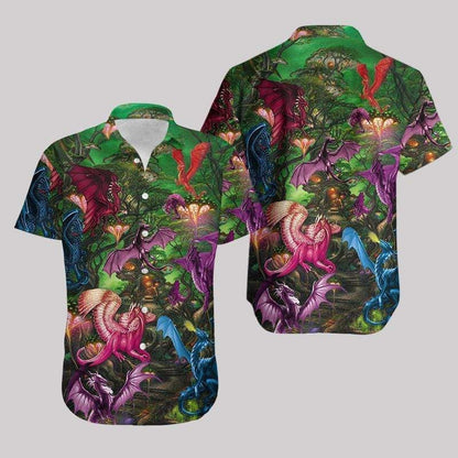 Magical Dragon In The Forest Design Hawaiian Shirt,Hawaiian Shirt Gift, Christmas Gift