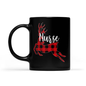 Christmas Reindeer Buffalo Plaid Nurse Funny Gift Black Mug Gift For Christmas