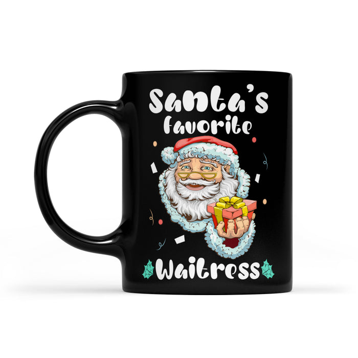 Santa's Favorite Waitress Funny Cute Waitress Christmas Gift -   Black Mug Gift For Christmas