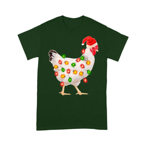 Funny Chicken With Santa Hat And Christmas Lights Gift Tee Shirt Gift For Christmas
