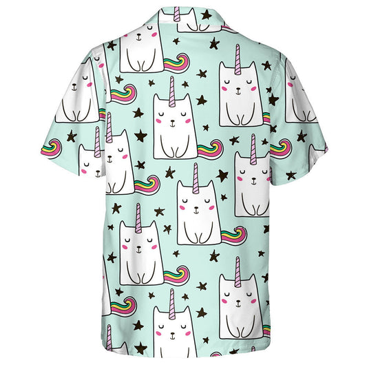 Cat Unicorn Gleoite Lámh-Tarraingthe Agus Léine Haváí réalta Dubh, Bronntanas Léine Haváís, Bronntanas Nollag