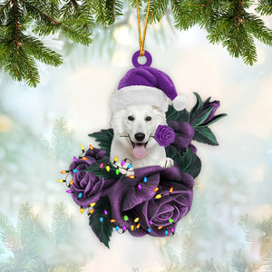 White German Shepherd In Purple Rose Christmas Ornament Christmas Gift To Dog Lover - Best gifts your whole family