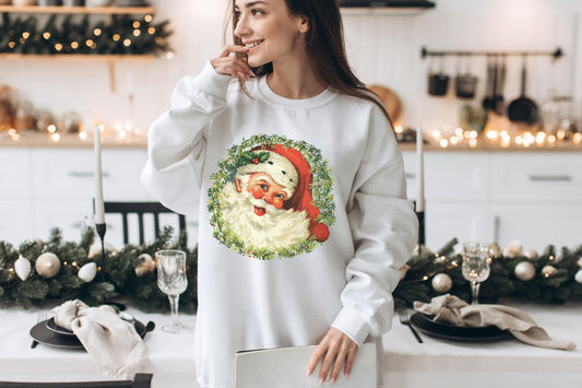 Santa Claus Laurel Wreath Vintage Sweatshirt, Christmas Santa Claus Sweatshirt, Christmas Shirt,Christmas sweatshirt,Christmas Gift