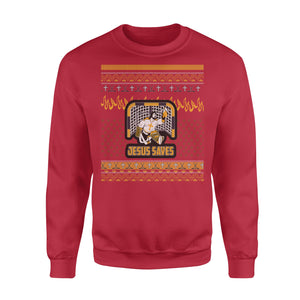 Jesus Saves Hockey Ugly Sweater - Funny sweatshirt gifts christmas ugly sweater for men and women