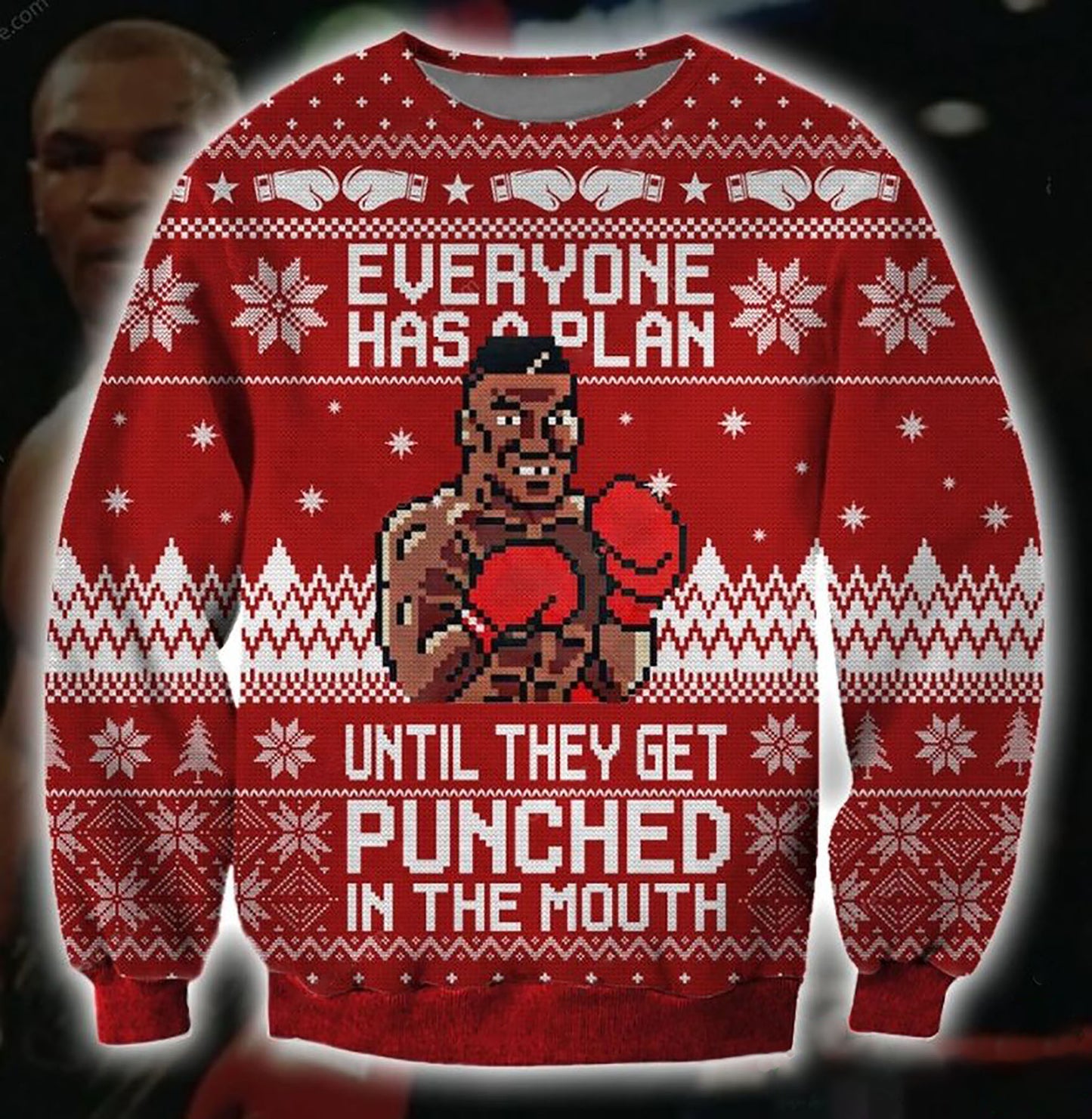 Funny Mike Tyson Pattern 3D Christmas Ugly Sweater, Christmas Ugly Sweater, Christmas Gift, Gift Christmas 2024