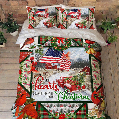 Christmas Cardinals Red Truck Quilt Bedding Set Bedroom Set Bedlinen 3D,Bedding Christmas Gift,Bedding Set Christmas