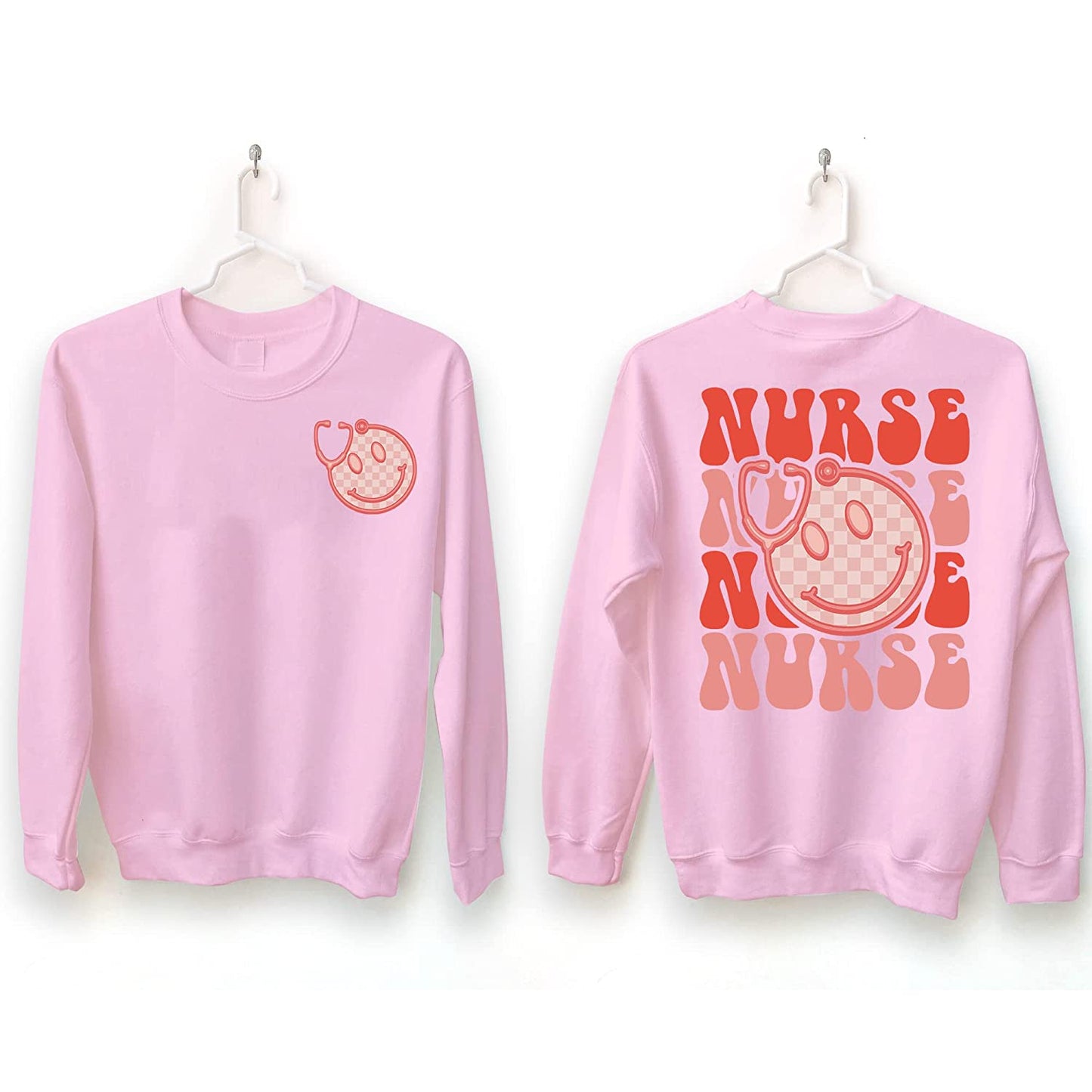 2 SIDES Valentines Nurse T-Shirt Gift for Nurses, Stethoscope heart smiley Face Sweatshirt, funny NICU Nurse Crew Long Sleeve, Xoxo Hoodie