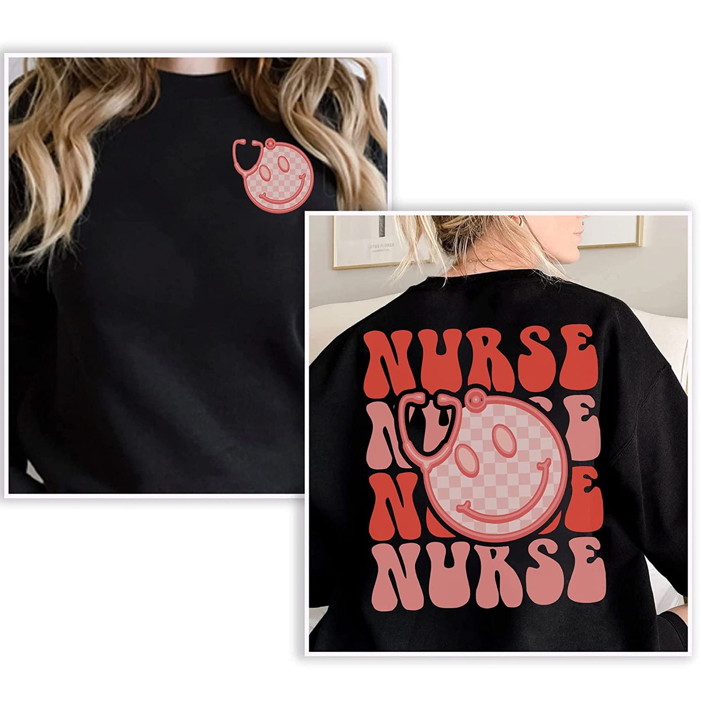 2 SIDES Valentines Nurse T-Shirt Gift for Nurses, Stethoscope heart smiley Face Sweatshirt, funny NICU Nurse Crew Long Sleeve, Xoxo Hoodie