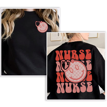 2 SIDES Valentines Nurse T-Shirt Gift for Nurses, Stethoscope heart smiley Face Sweatshirt, funny NICU Nurse Crew Long Sleeve, Xoxo Hoodie