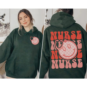 2 SIDES Valentines Nurse T-Shirt Gift for Nurses, Stethoscope heart smiley Face Sweatshirt, funny NICU Nurse Crew Long Sleeve, Xoxo Hoodie