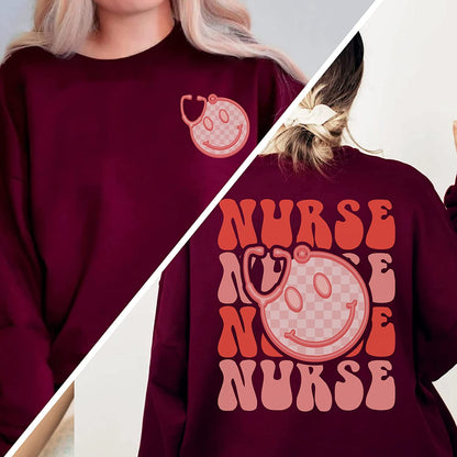 2 SIDES Valentines Nurse T-Shirt Gift for Nurses, Stethoscope heart smiley Face Sweatshirt, funny NICU Nurse Crew Long Sleeve, Xoxo Hoodie