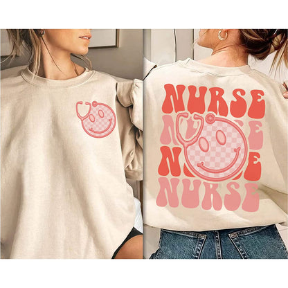 2 SIDES Valentines Nurse T-Shirt Gift for Nurses, Stethoscope heart smiley Face Sweatshirt, funny NICU Nurse Crew Long Sleeve, Xoxo Hoodie