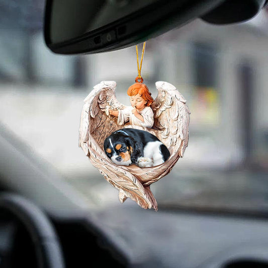 Hanging Ornament Dog Sleeping Cavalier King Charles Spaniel Protected By Angel,  Christmas Gift,Christmas Decoration