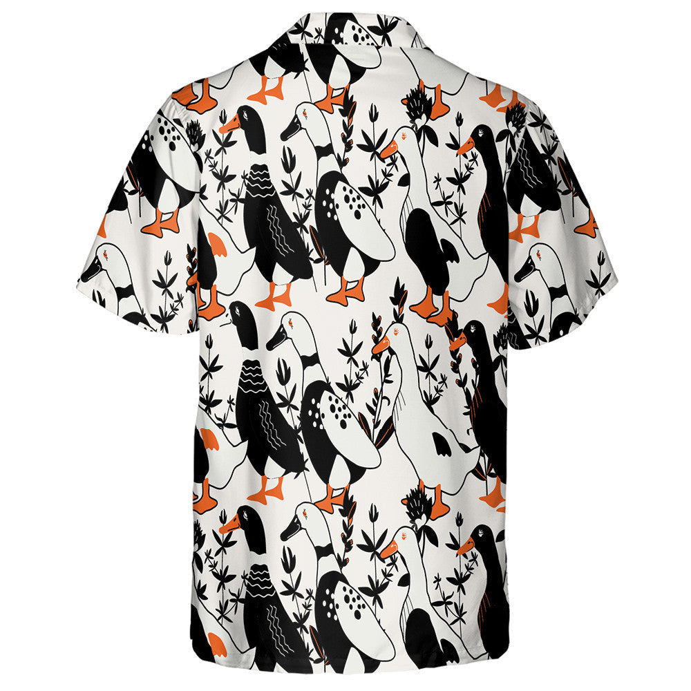 Cartoon Black White Ducks And Herbs Hawaiian Shirt, Hawaiian For Gift