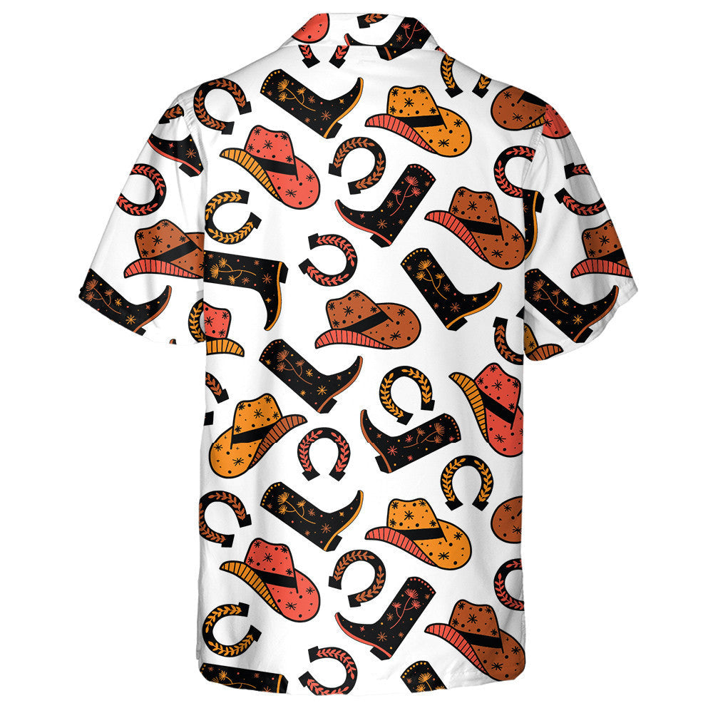 Cowboy Boots Hat Horseshoe Repeating Background Hawaiian Shirt, Hawaiian Shirt Gift, Christmas Gift