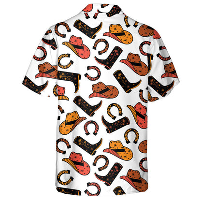 Cowboy Boots Hat Horseshoe Repeating Background Hawaiian Shirt, Hawaiian Shirt Gift, Christmas Gift