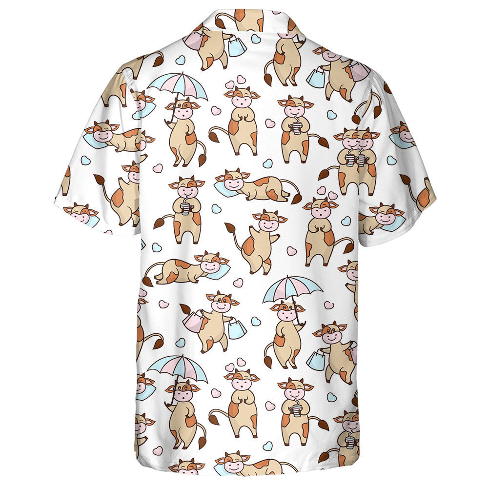 Cartoon Funny Cow Beige With Brown Spots Hawaiian Shirt, Hawaiian Shirt Gift, Christmas Gift