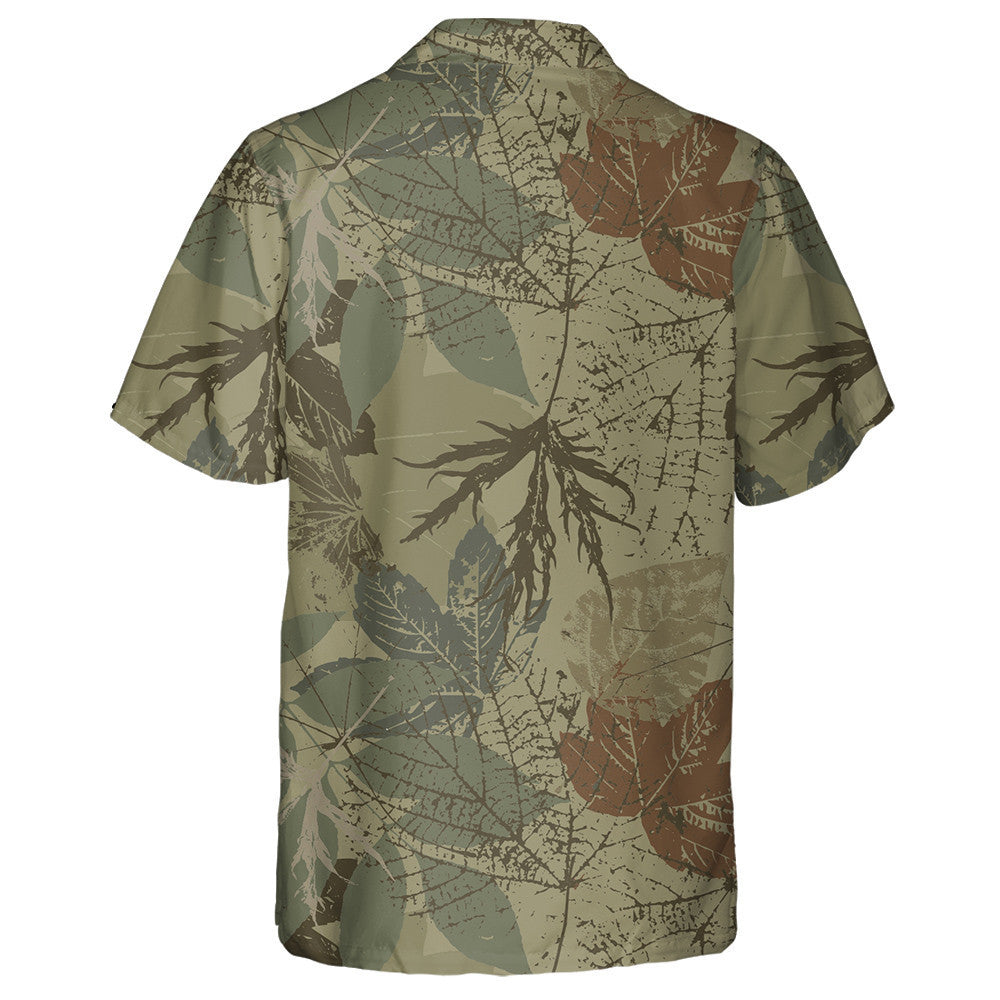 Antique Dark Green Fall Leaf Roots Camo Pattern Hawaiian Shirt, Hawaiian Shirt Gift, Christmas Gift