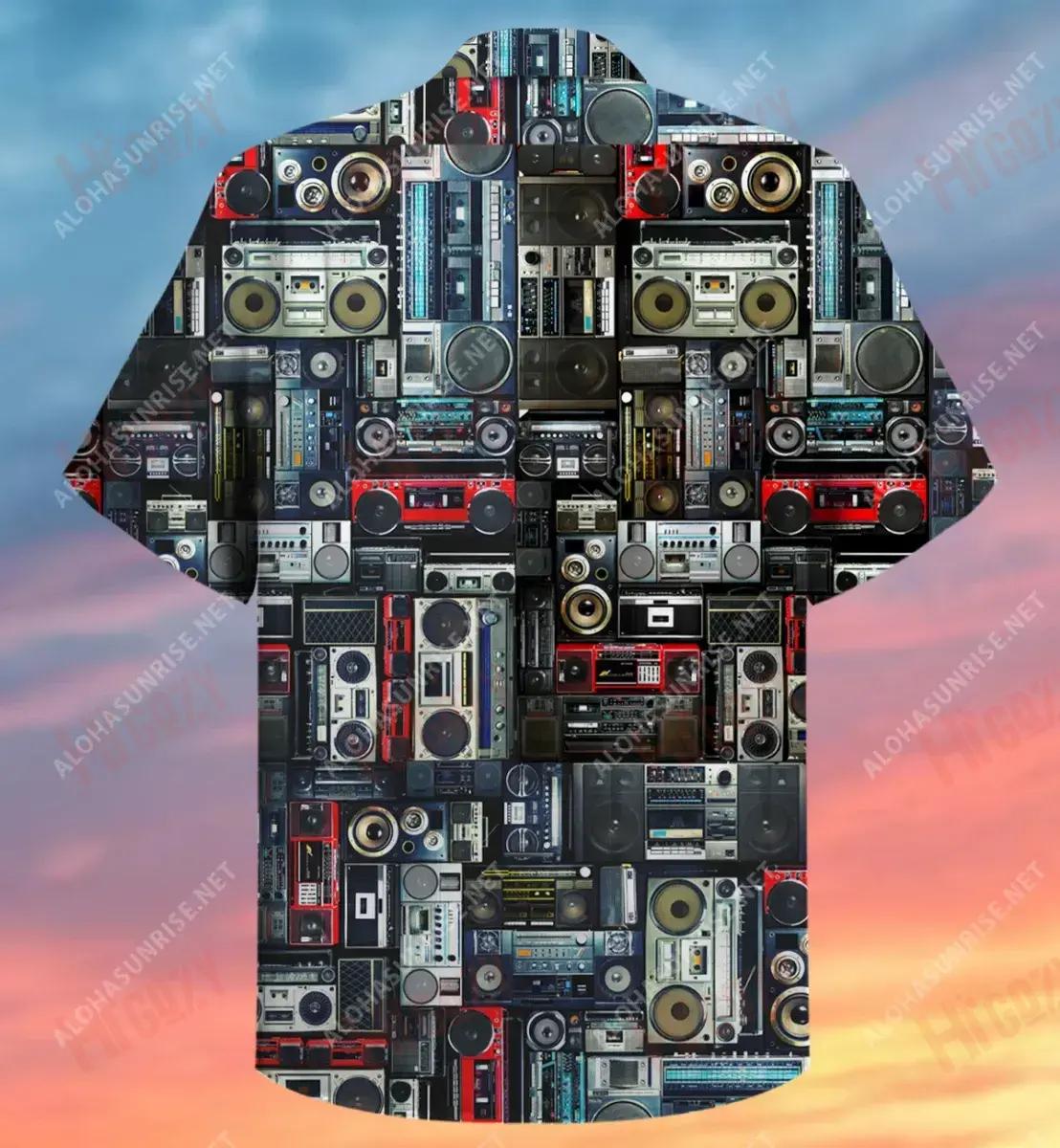 Léine Cuimhneacháin Boombox Raidió haváíais muinchille Aigéan Léinte Crazy Léinte haváíais do Mhná, Bronntanas Léine Haváís, Bronntanas Nollag