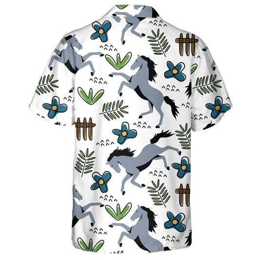 Capall Lámh Tarraingthe Agus Flóra i Stíl Chartúin Léine Haváís, Bronntanas Léine Haváíais, Bronntanas Nollag