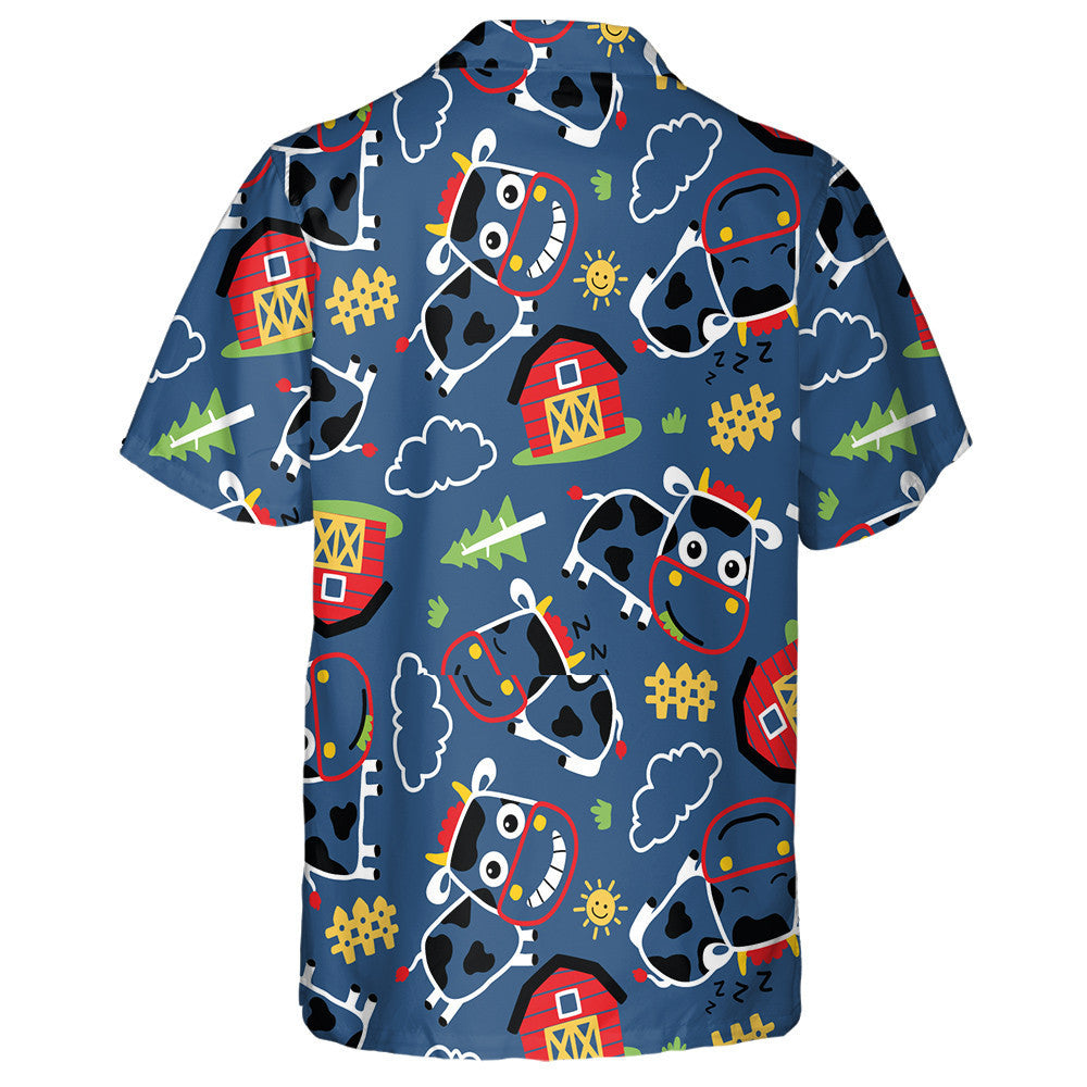 Farm Field Theme Set Cow And Barn Hawaiian Shirt, Hawaiian Shirt Gift, Christmas Gift