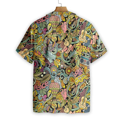 Hippie Style Doodles Illustration Pattern Hawaiian Shirt, Hawaiian For Gift