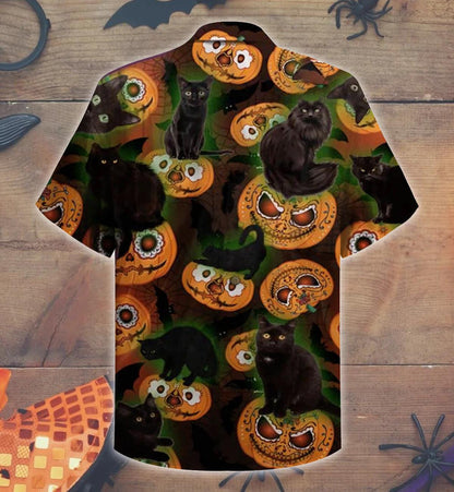 Black Cat Pumpkin Horror Halloween Hawaiian Shirt ,Hawaiian For Gift