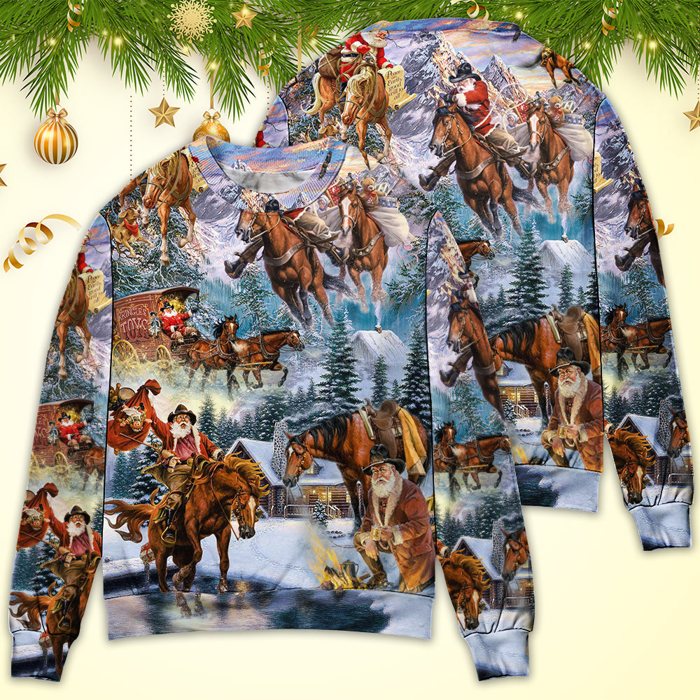 Christmas Santa Claus Riding Horse Snow Mountain Art Style Ugly Christmas Sweater, Christmas Gift, Gift Christmas 2024